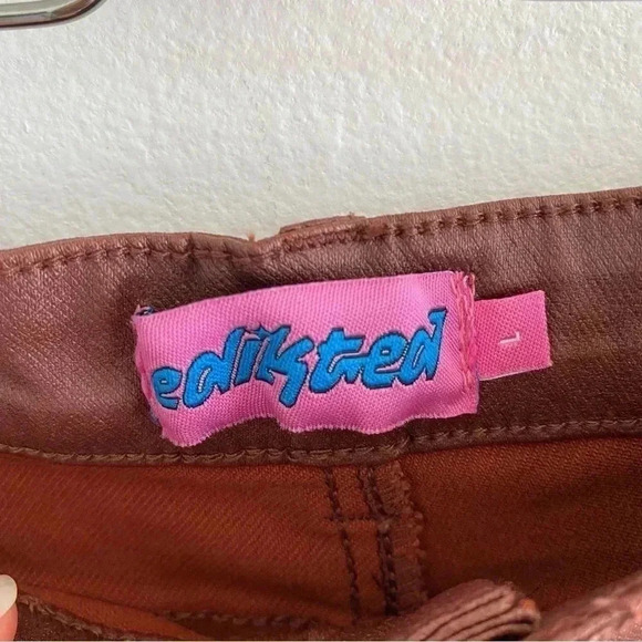 Edikted Faux Leather Pants Brown Sz Large - Picture 4 of 9